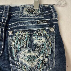 Miss Me jeans sz 25 JE5835C Cropped Embroidered Distressed Stud angel wings